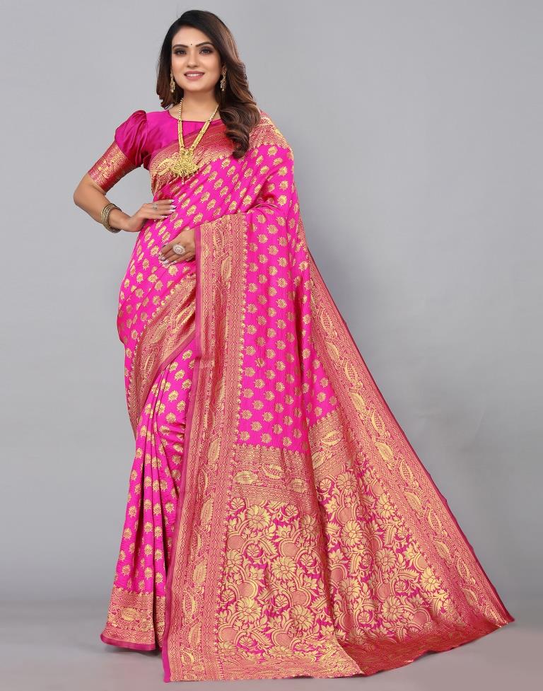 Rani Pink Banarasi Silk Saree | Leemboodi