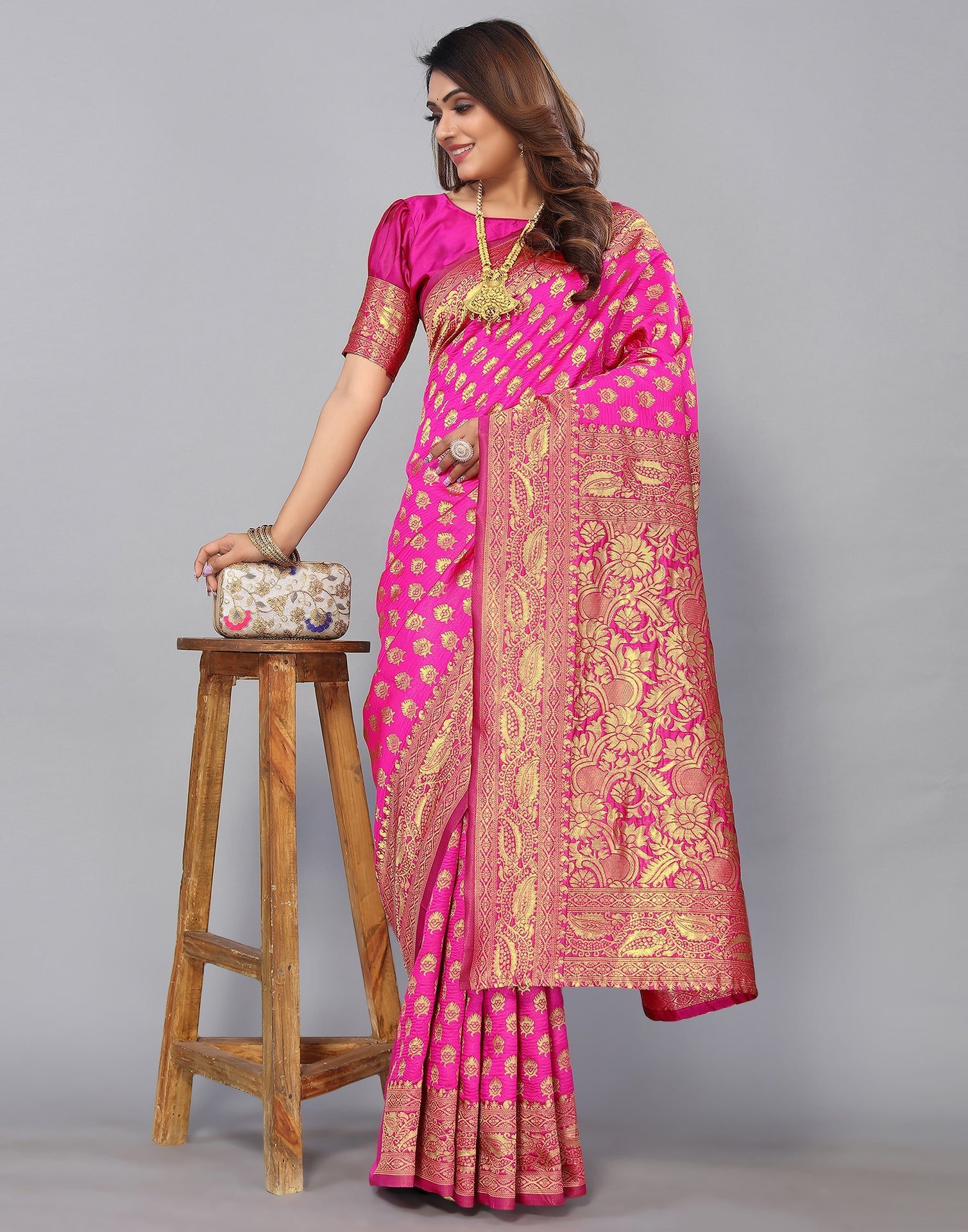 Rani Pink Banarasi Silk Saree | Leemboodi
