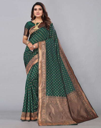 Dark Green Banarasi Silk Saree | Sudathi