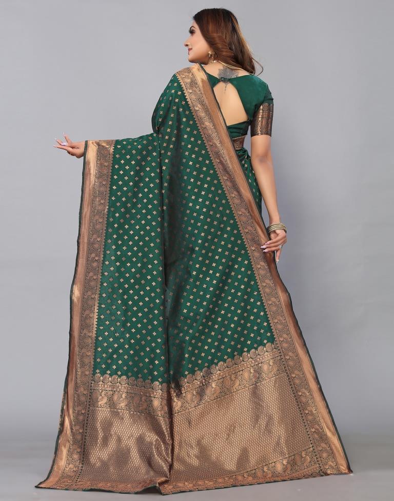 Dark Green Banarasi Silk Saree | Sudathi