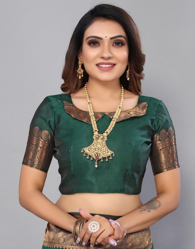 Dark Green Banarasi Silk Saree | Sudathi
