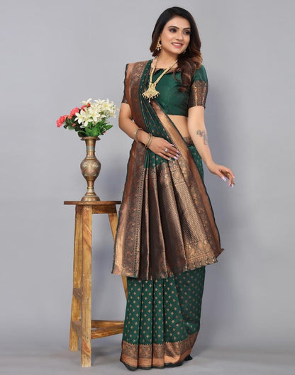 Dark Green Banarasi Silk Saree | Sudathi