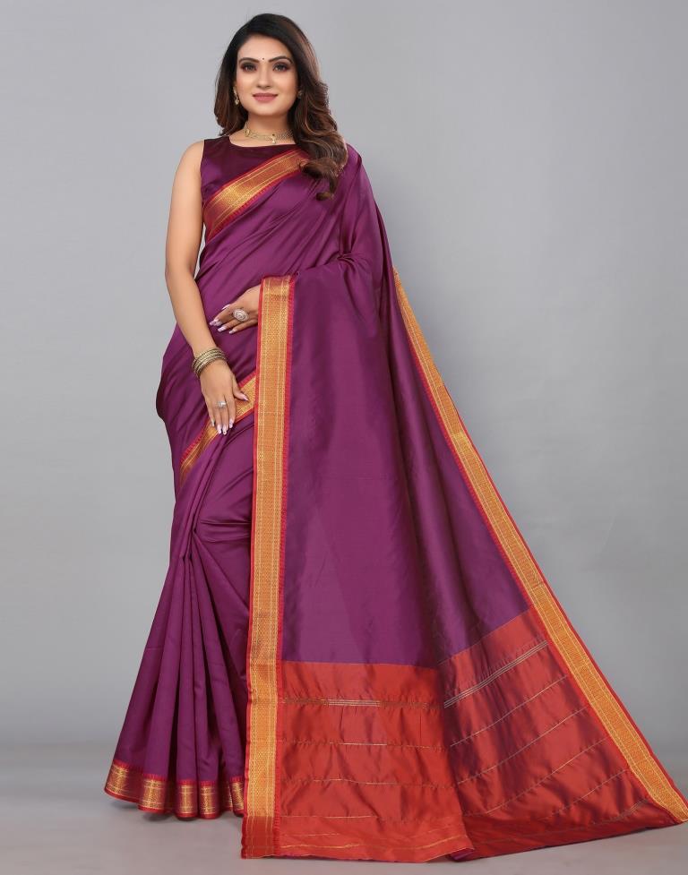 Magenta Silk Plain Woven Saree | Sudathi