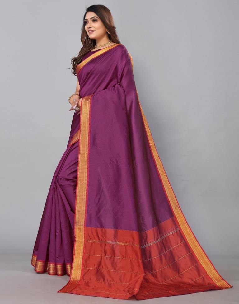 Magenta Silk Plain Woven Saree | Sudathi