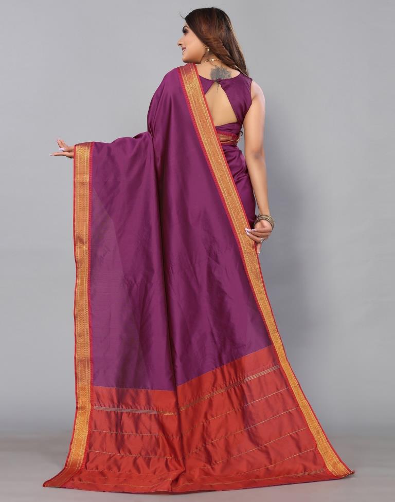 Magenta Silk Plain Woven Saree | Sudathi