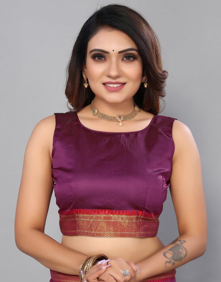 Magenta Silk Plain Woven Saree | Sudathi