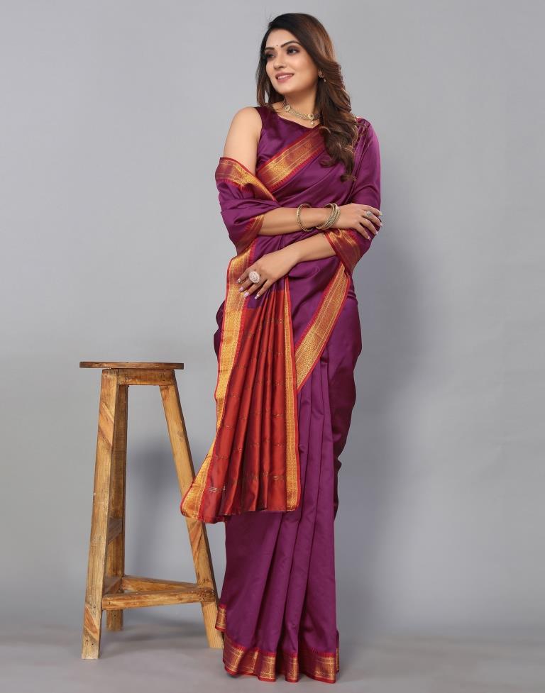 Magenta Silk Plain Woven Saree | Sudathi