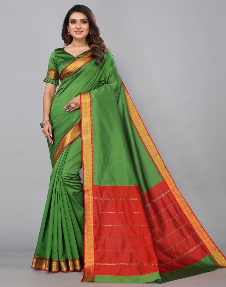 Green Silk Plain Woven Saree | Sudathi