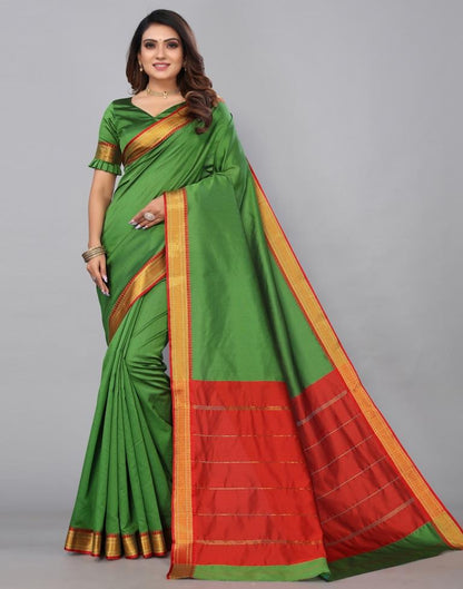 Green Silk Plain Woven Saree | Sudathi
