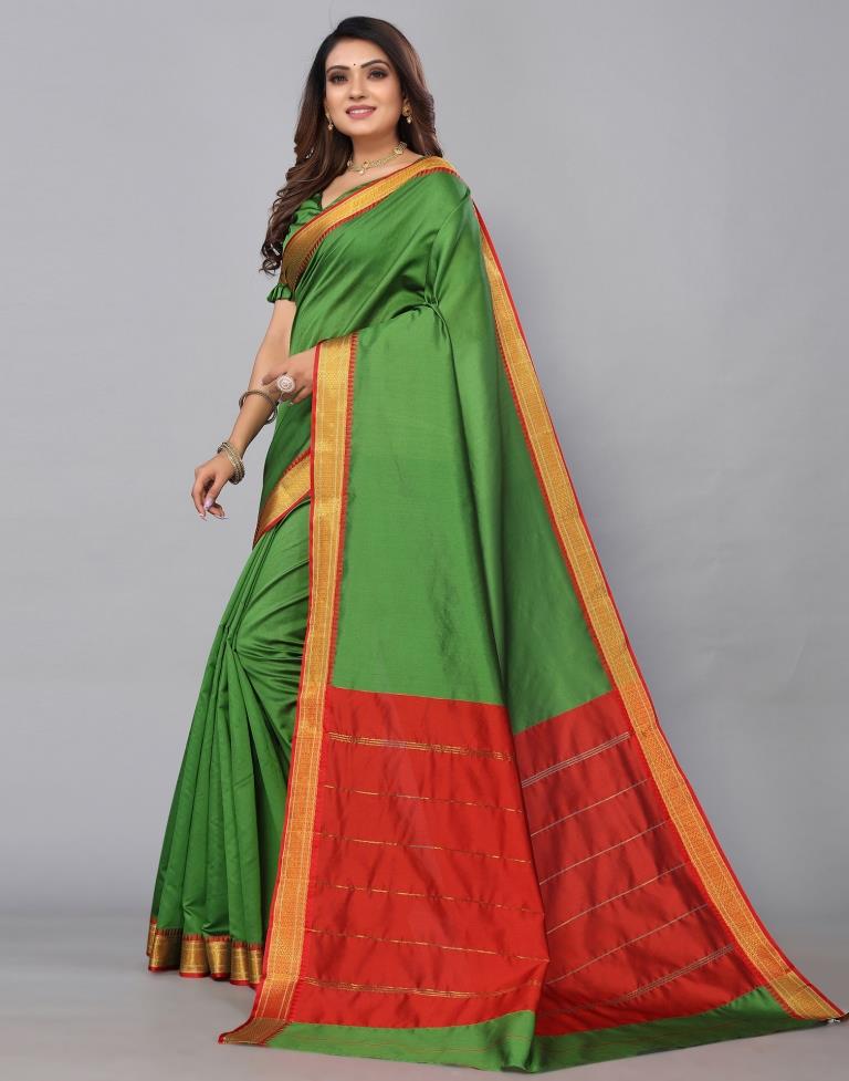 Green Silk Plain Woven Saree | Sudathi