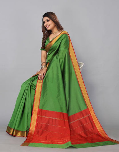 Green Silk Plain Woven Saree | Sudathi