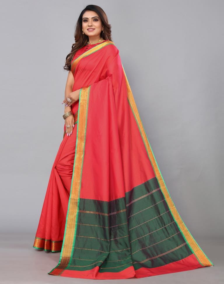 Red Silk Plain Woven Saree | Sudathi