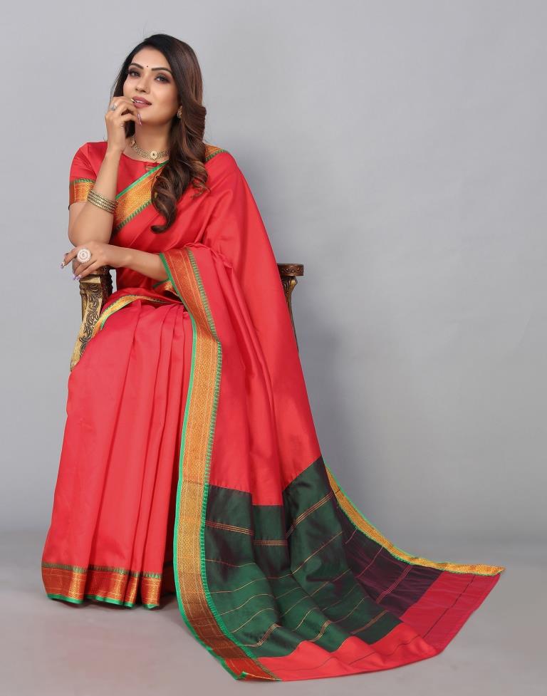 Red Silk Plain Woven Saree | Sudathi