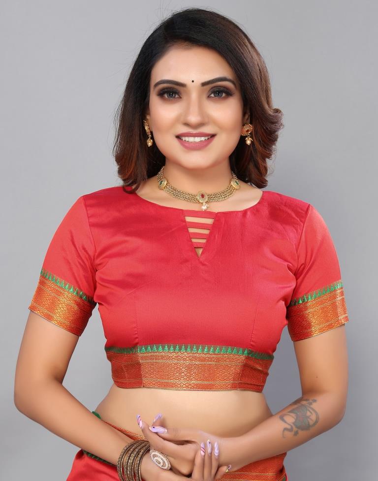 Red Silk Plain Woven Saree | Sudathi