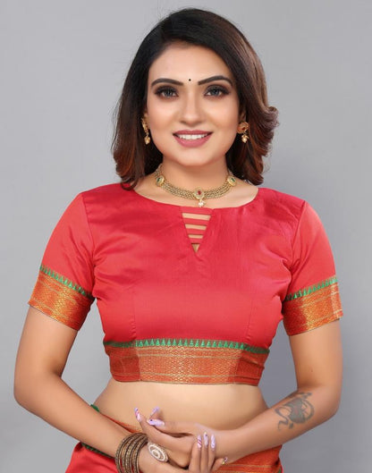 Red Silk Plain Woven Saree | Sudathi