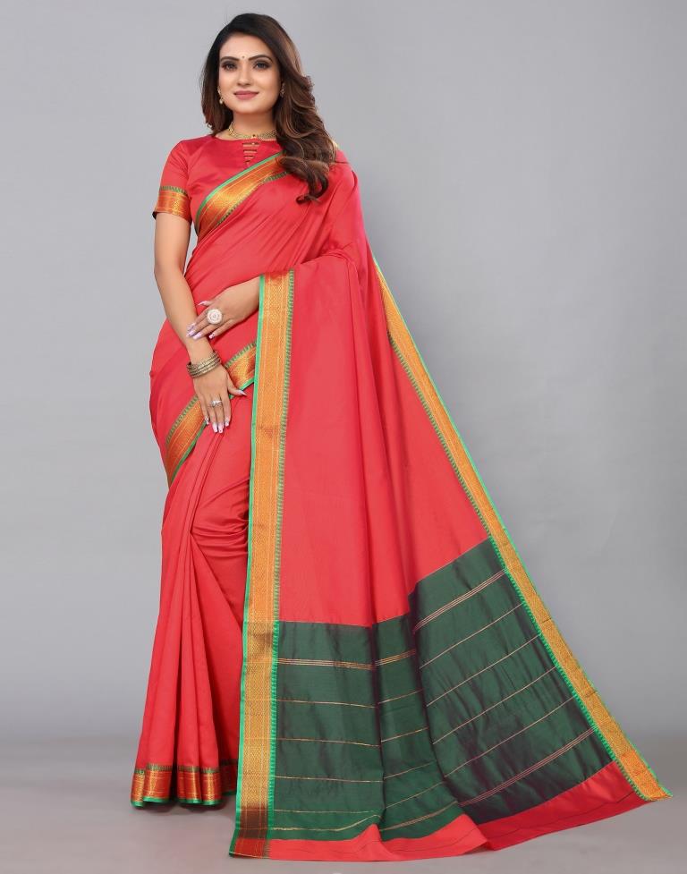 Red Silk Plain Woven Saree | Sudathi
