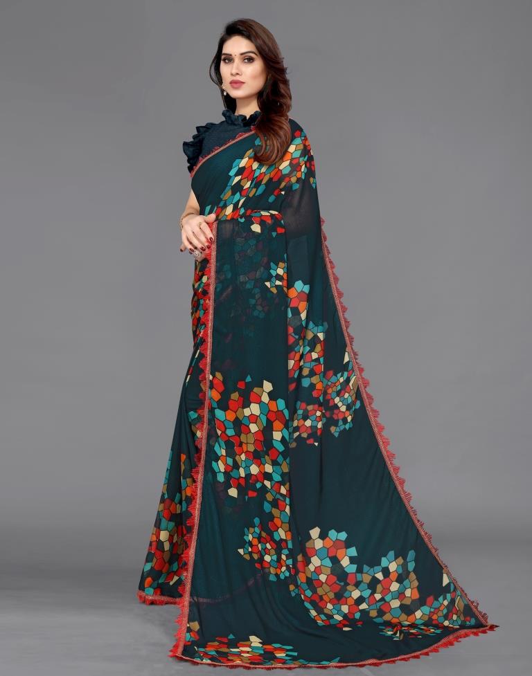 Dark Rama Blue Georgette Saree | Sudathi