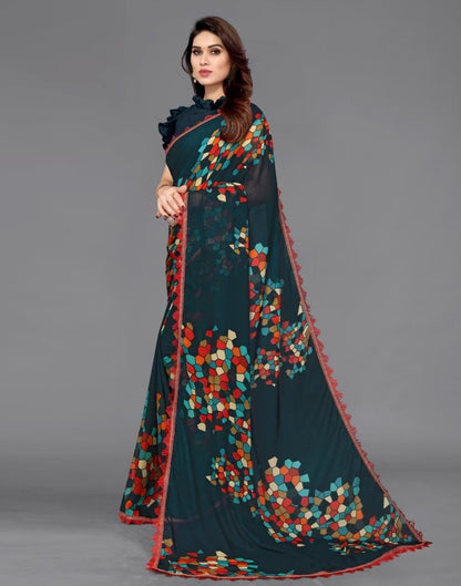 Dark Rama Blue Georgette Saree | Sudathi