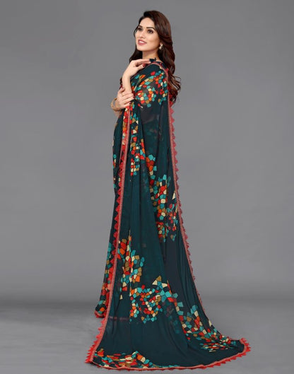 Dark Rama Blue Georgette Saree | Sudathi