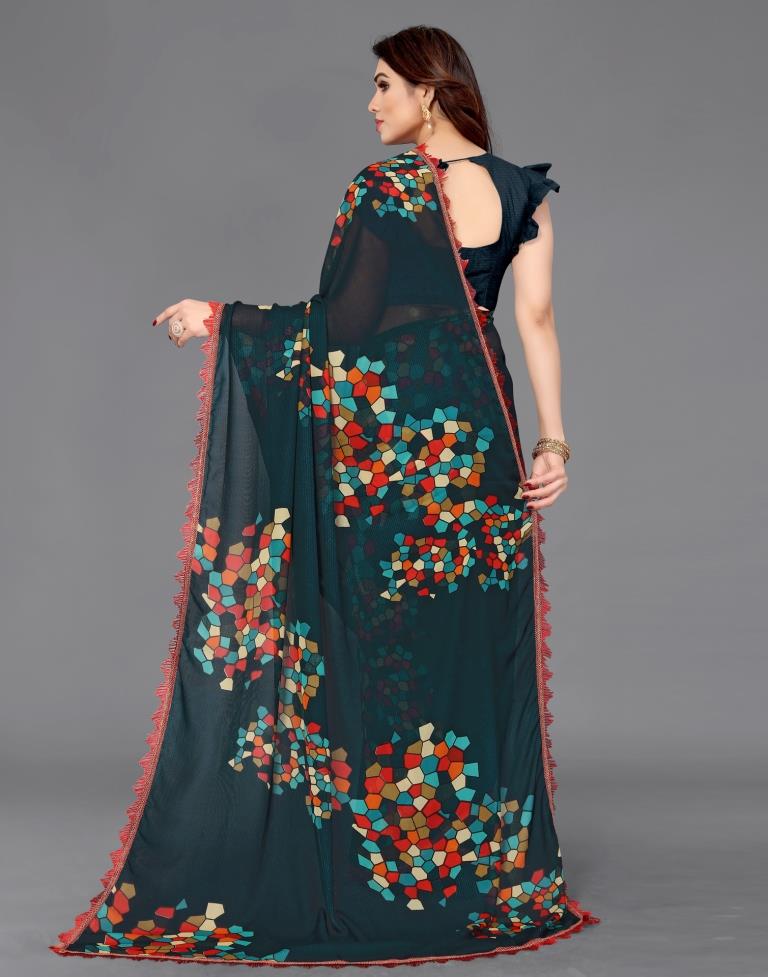 Dark Rama Blue Georgette Saree | Sudathi