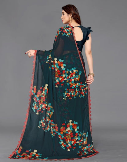 Dark Rama Blue Georgette Saree | Sudathi