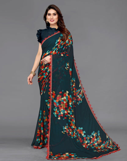 Dark Rama Blue Georgette Saree | Sudathi