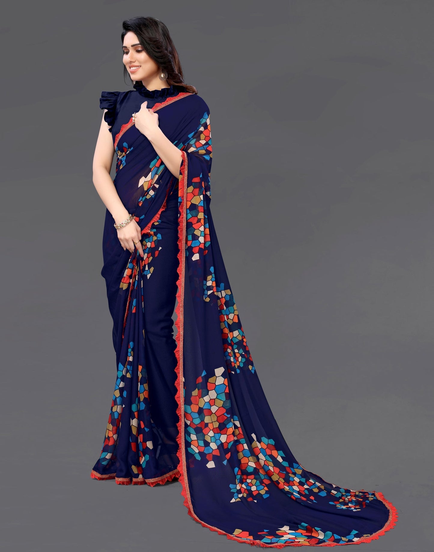 Dark Blue Georgette Saree | Sudathi