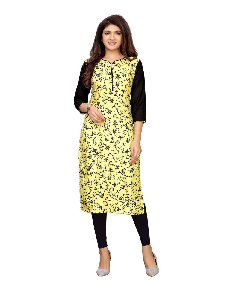 Enigmatic Yellow Coloured Printed Poly Rayon Kurti | Leemboodi