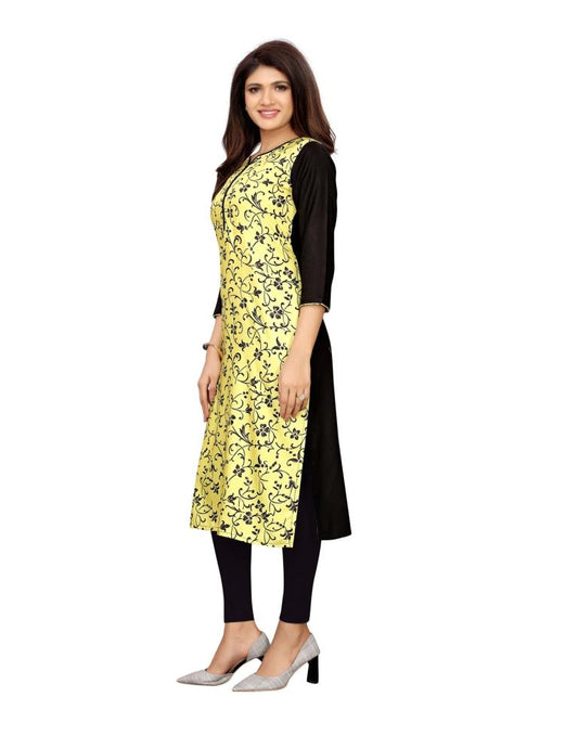 Enigmatic Yellow Coloured Printed Poly Rayon Kurti | Leemboodi