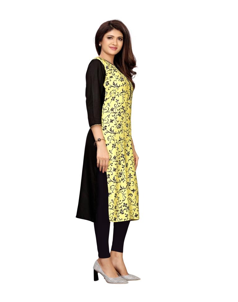 Enigmatic Yellow Coloured Printed Poly Rayon Kurti | Leemboodi