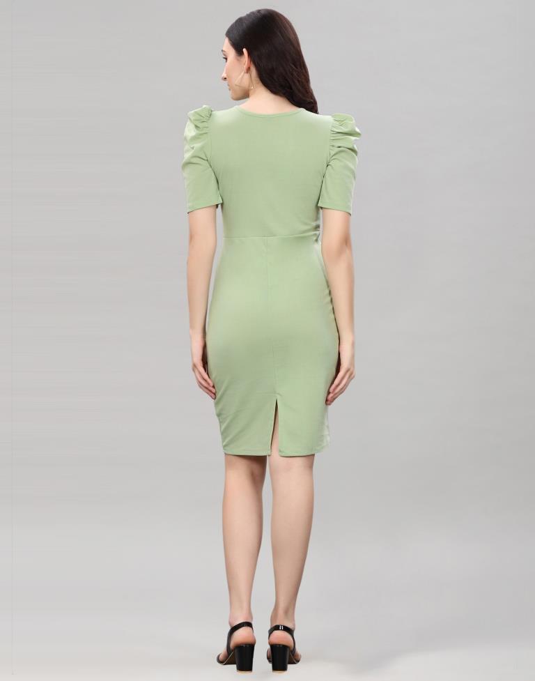 Pista Green Puff Sleeve Bodycon Dress | Sudathi