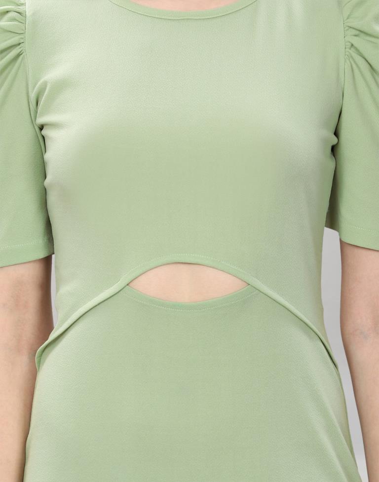 Pista Green Puff Sleeve Bodycon Dress | Sudathi
