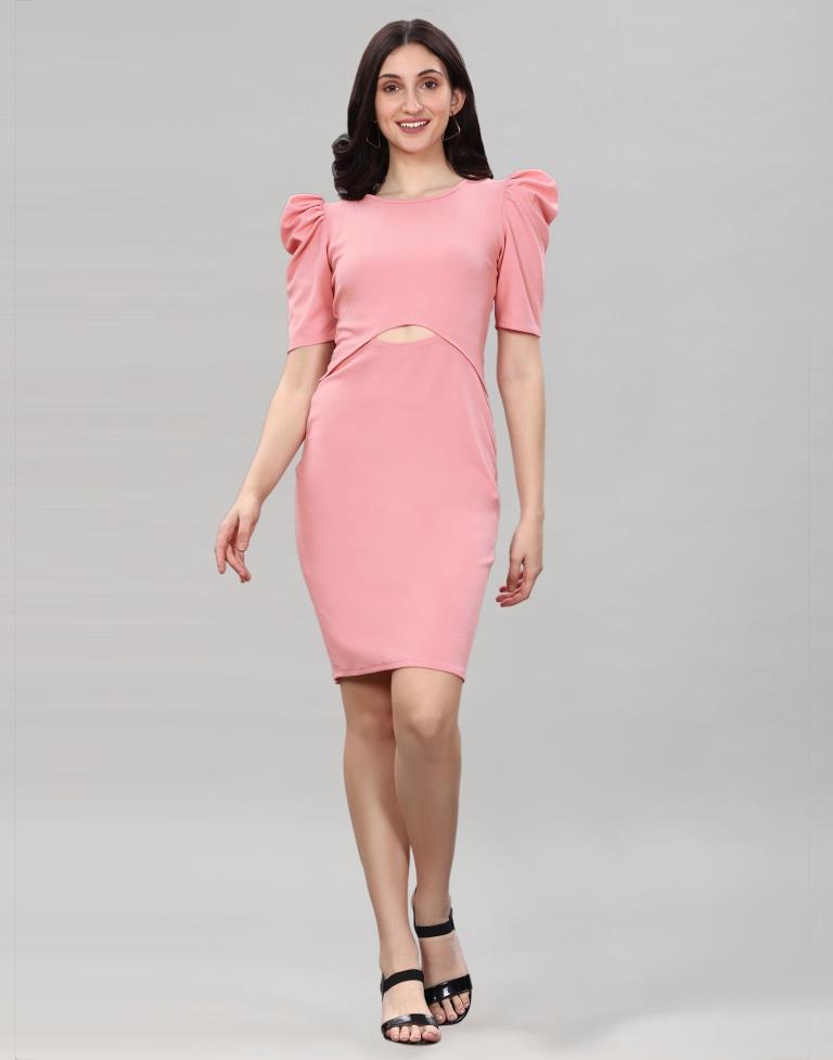 Peach Puff Sleeve Bodycon Dress | Sudathi