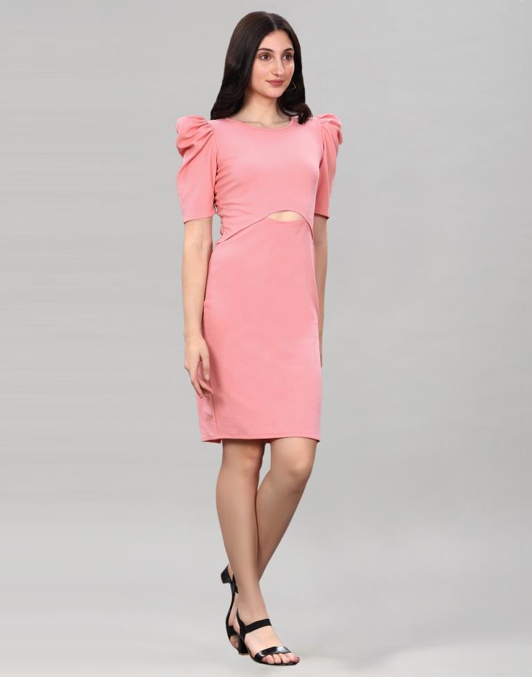 Peach Puff Sleeve Bodycon Dress | Sudathi