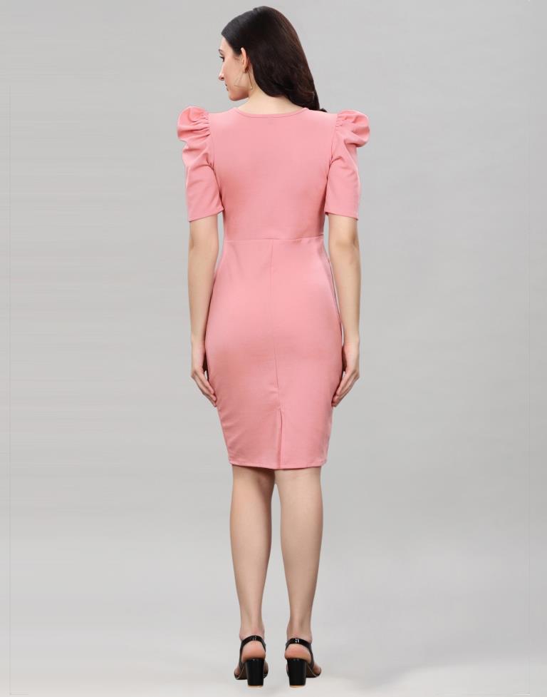 Peach Puff Sleeve Bodycon Dress | Sudathi