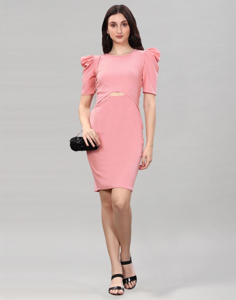 Peach Puff Sleeve Bodycon Dress | Sudathi