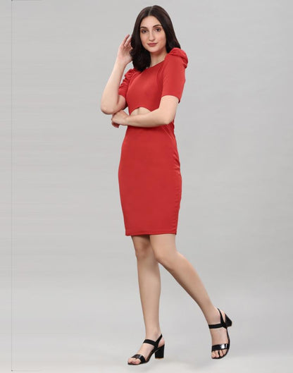 Red Puff Sleeve Bodycon Dress | Sudathi