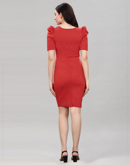 Red Puff Sleeve Bodycon Dress | Sudathi