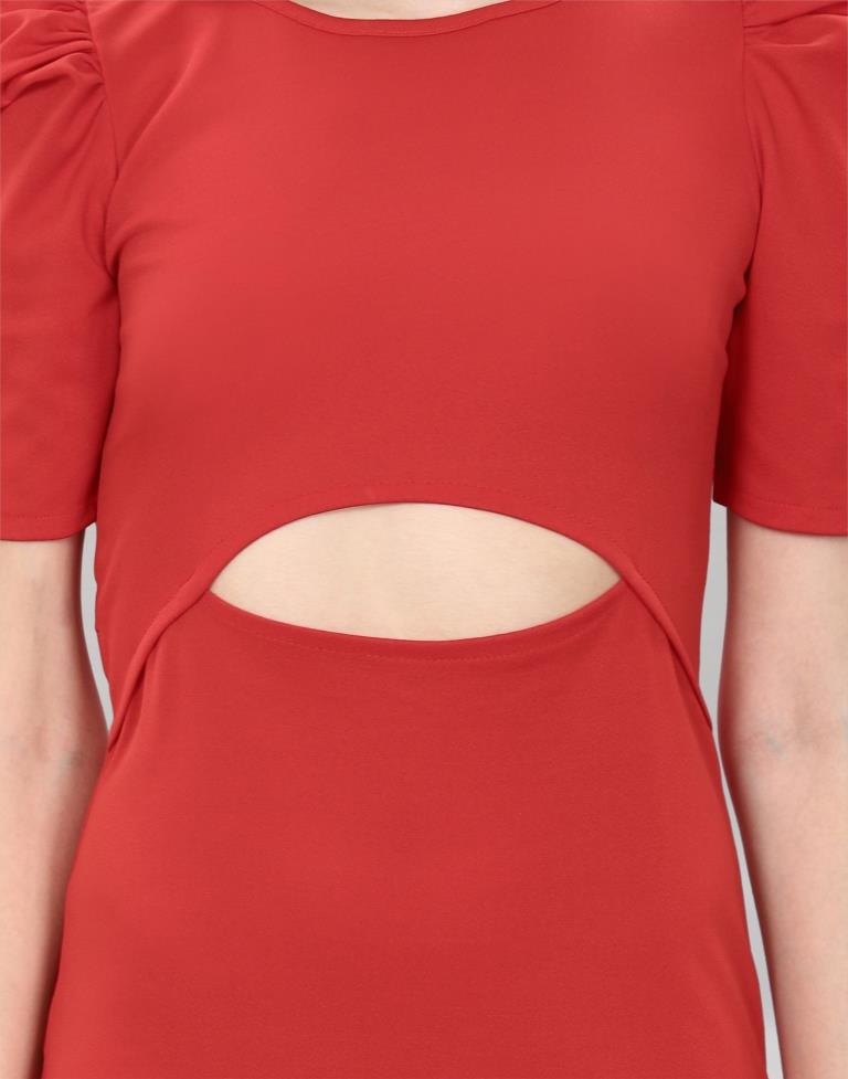 Red Puff Sleeve Bodycon Dress | Sudathi