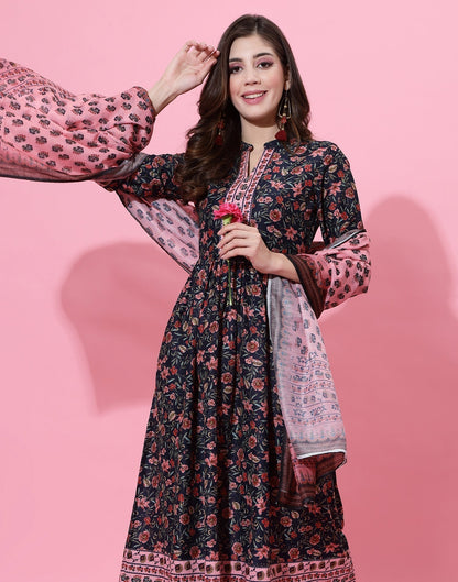 Black Floral Kurti With Pant And Dupatta | Leemboodi