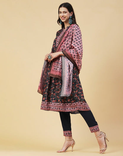 Black Floral Kurti With Pant And Dupatta | Leemboodi