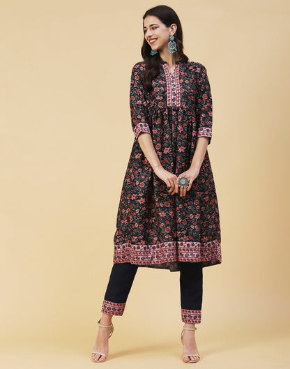 Black Floral Kurti With Pant And Dupatta | Leemboodi
