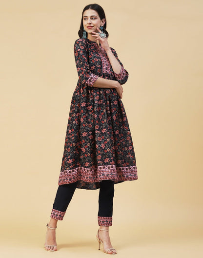 Black Floral Kurti With Pant And Dupatta | Leemboodi