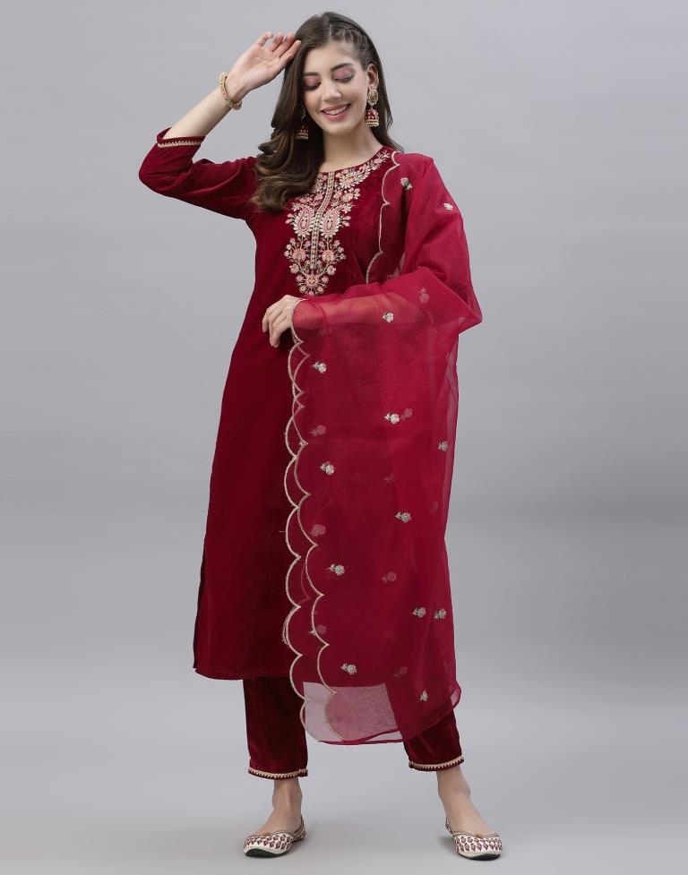 Red Kurti With Pant And Dupatta | Leemboodi