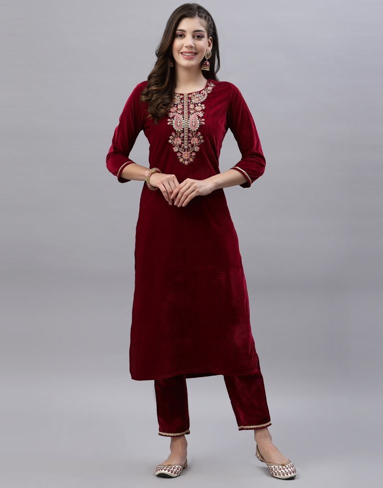 Red Kurti With Pant And Dupatta | Leemboodi