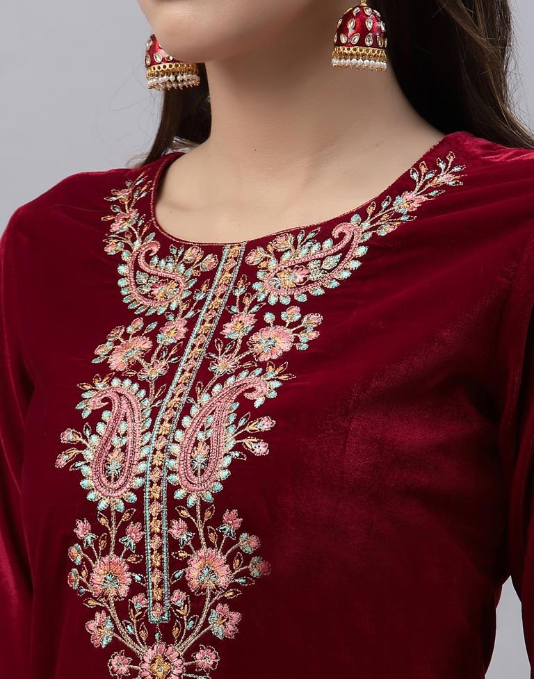 Red Kurti With Pant And Dupatta | Leemboodi