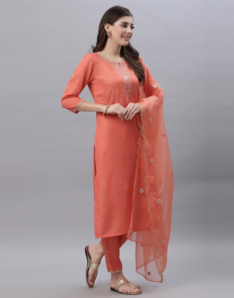 Coral Kurti With Pant And Dupatta | Leemboodi