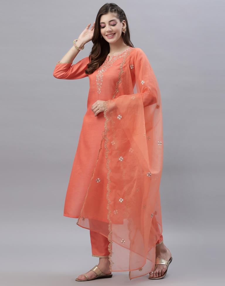 Coral Kurti With Pant And Dupatta | Leemboodi