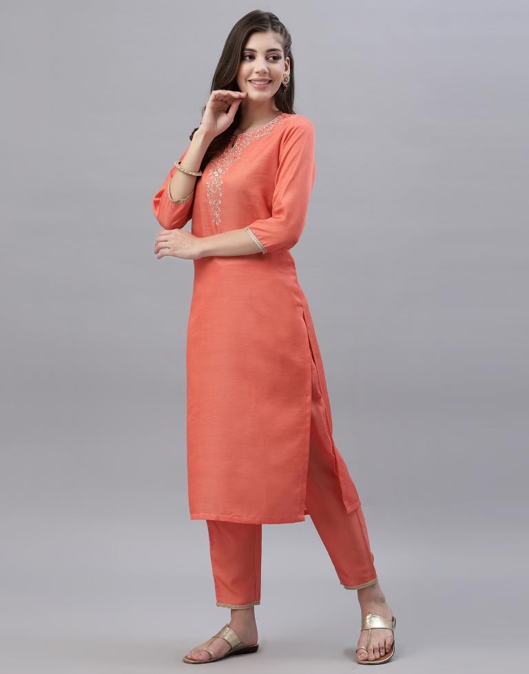 Coral Kurti With Pant And Dupatta | Leemboodi