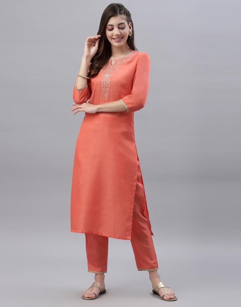 Coral Kurti With Pant And Dupatta | Leemboodi